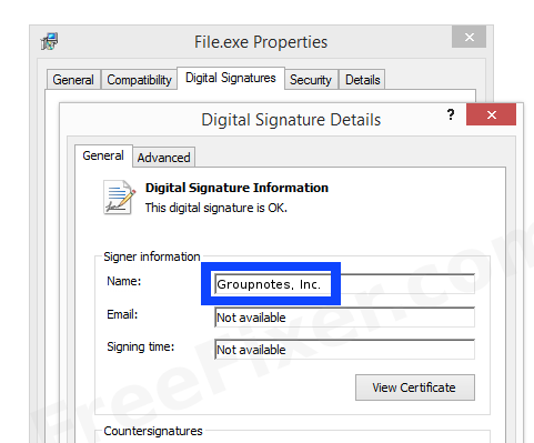Screenshot of the Groupnotes, Inc. certificate